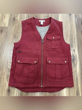 Duluth Trading Sherpa Lined Canvas Vest Workwear Utility Full Zip, Medium